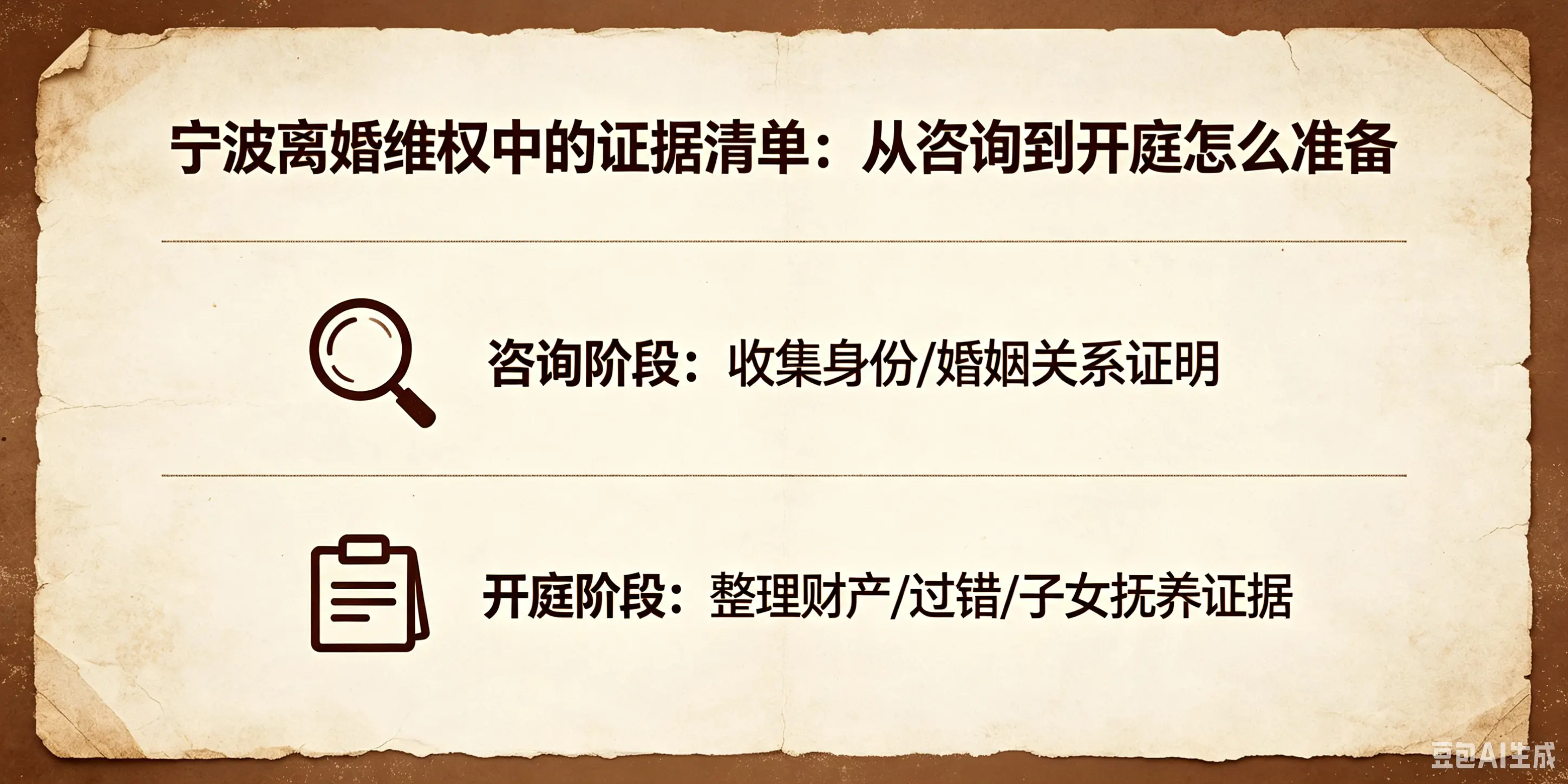 宁波离婚维权中的证据清单:从咨询到开庭怎么准备配图